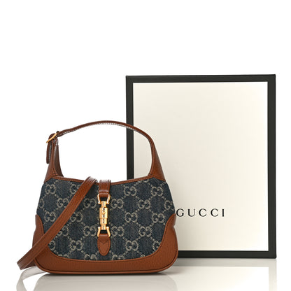 Gucci New Denim GG Monogram Calfskin Mini Jackie 1961 Hobo Blue Tea Cuir 11 of 11