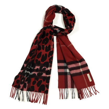 Burberry Cashmere Giant Check Animal Print Fringe Scarf Red 1 of 4