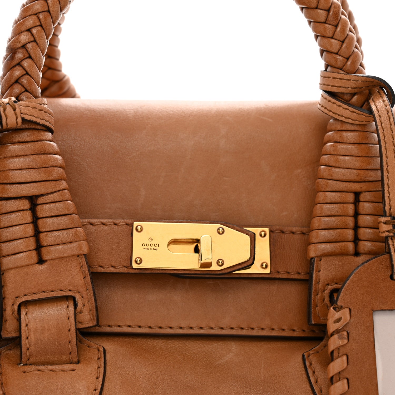 Gucci Calfskin Handmade Medium Top Handle Bag Brown 8 of 10