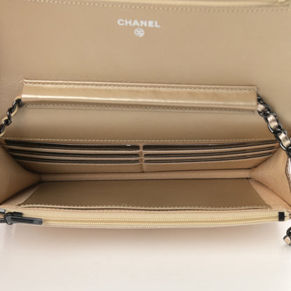 Chanel Metallic Lambskin Quilted Wallet On Chain WOC Gold Black 5 of 13