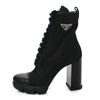 Prada Vitello Montana Re-Nylon Metal Triangle Logo 110mm Ankle Boots 38.5 Black 1 of 9