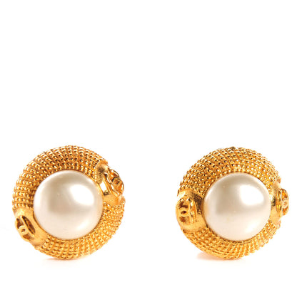 Chanel Pearl CC Clip On Earrings Gold 1 of 5