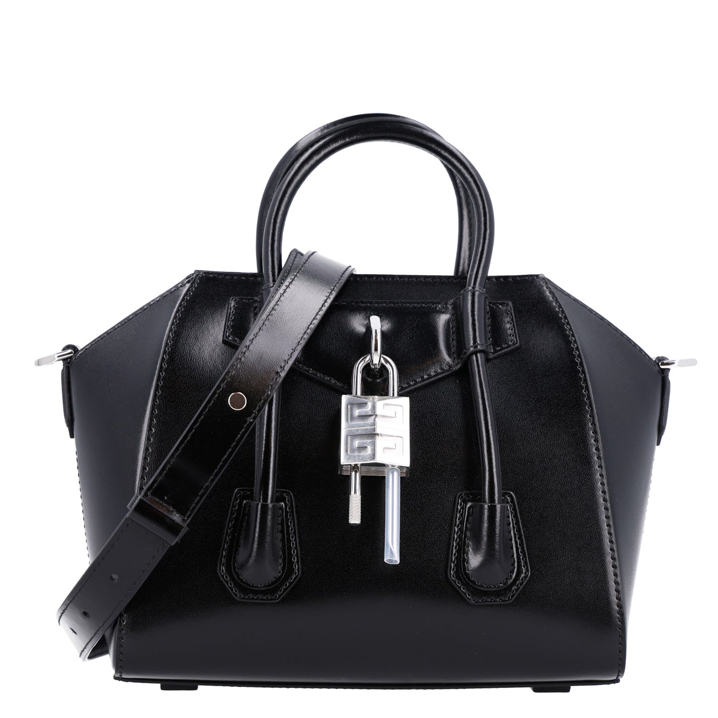 Box Calfskin Mini Lock Antigona Shoulder Bag Black