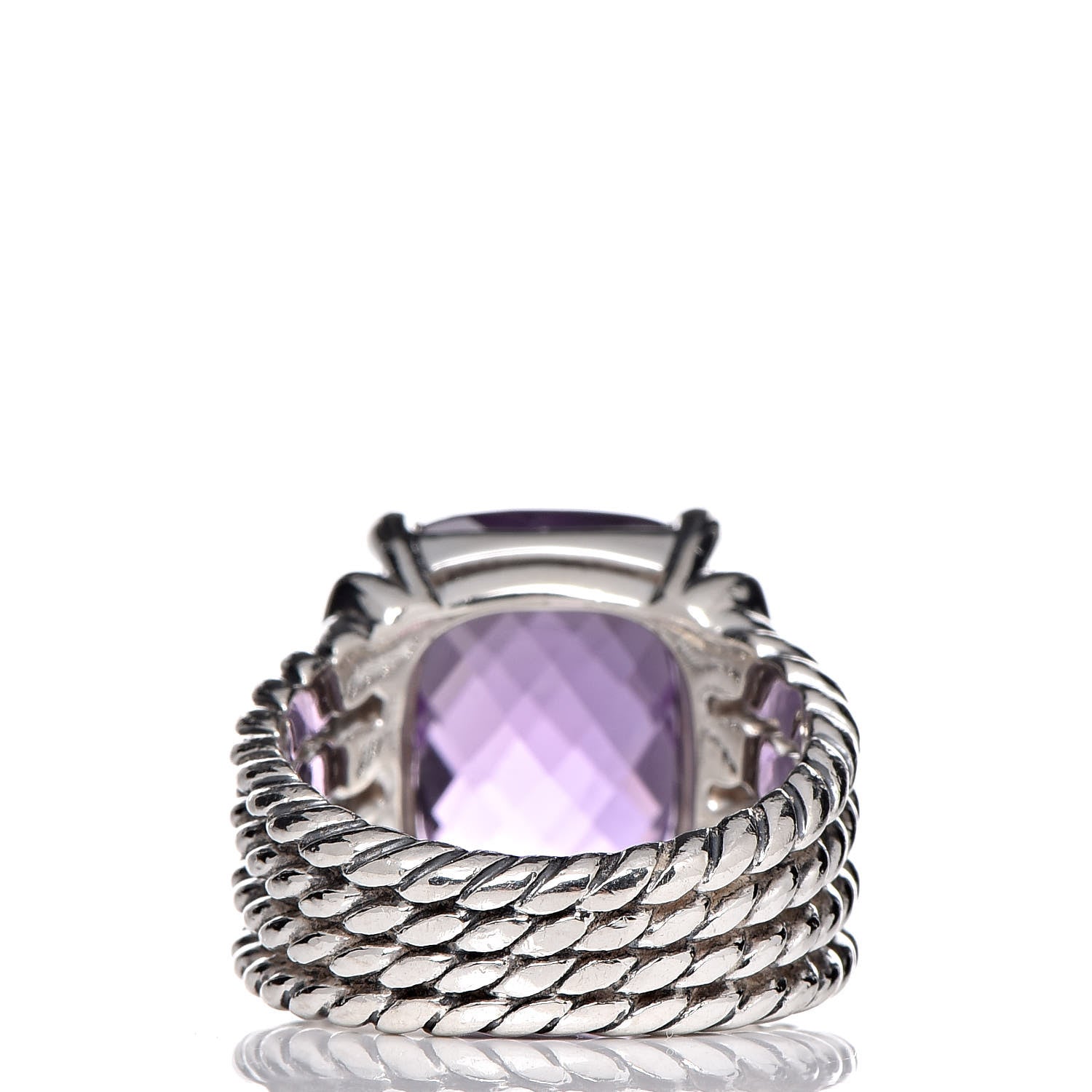 David Yurman Sterling Silver Diamond Amethyst 16mm Wheaton Ring 50 5.5 4 of 5