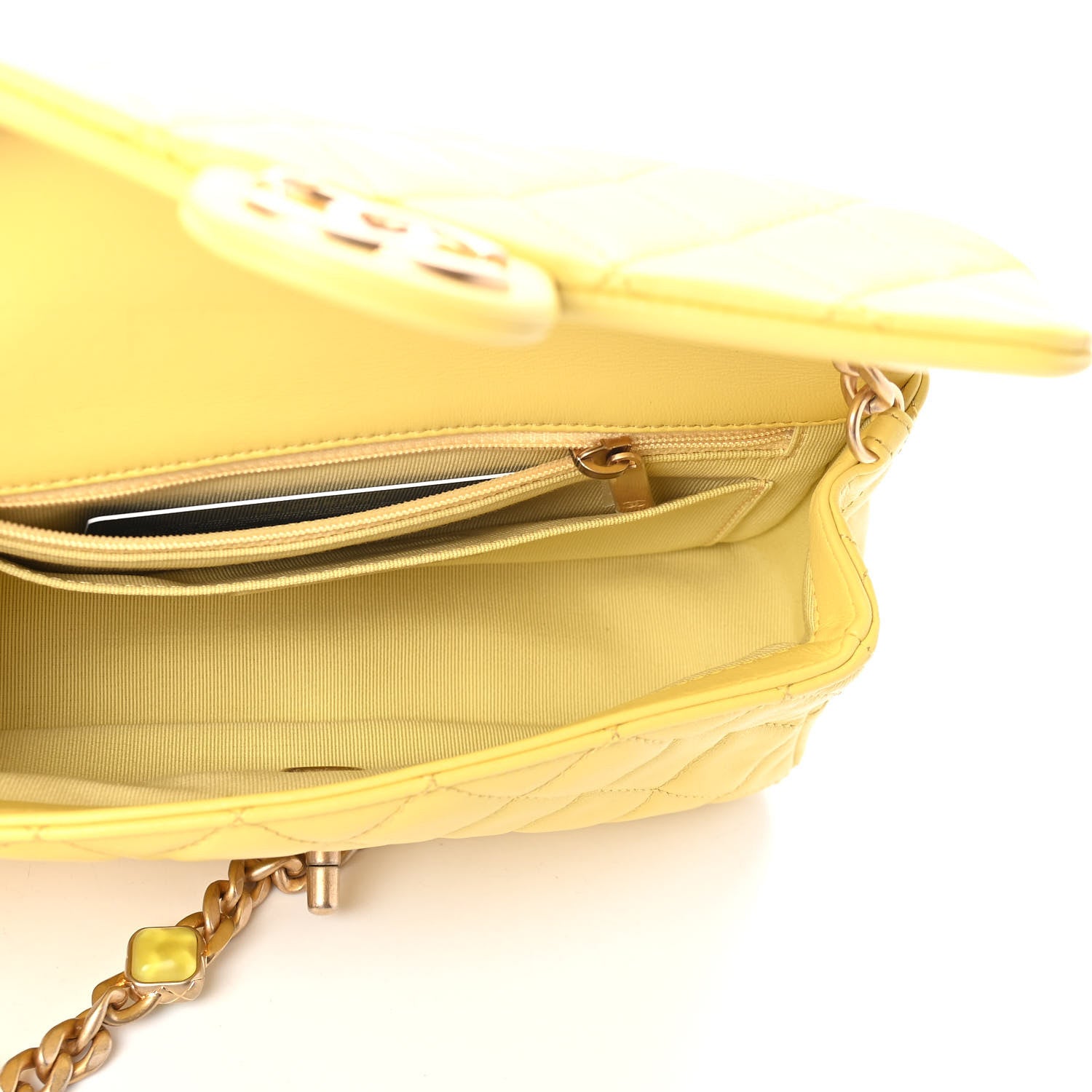 Chanel Lambskin Resin Quilted Mini Rectangular Pearl Samba Flap Yellow 5 of 5