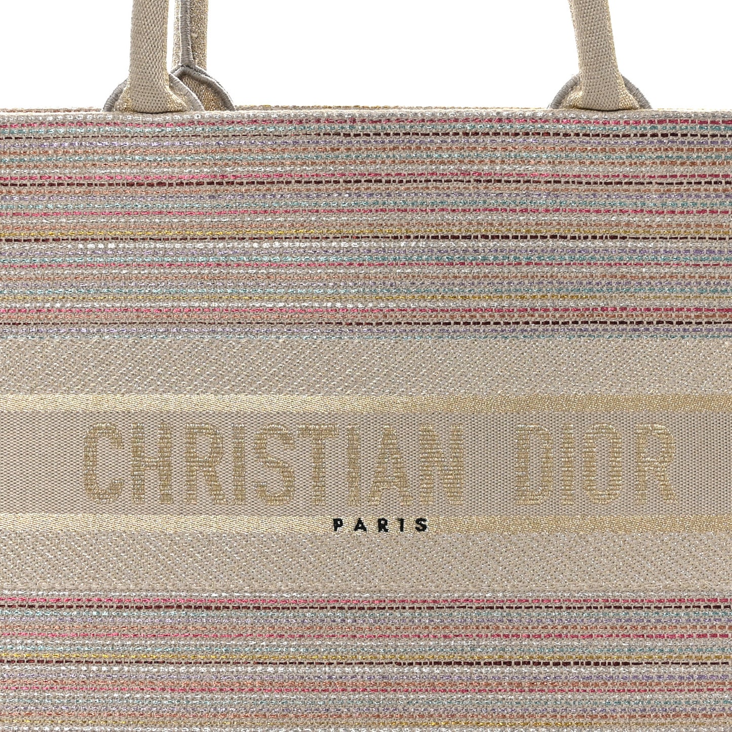 CHRISTIAN DIOR Canvas Embroidered Medium Stripes Book Tote Beige Multicolor
