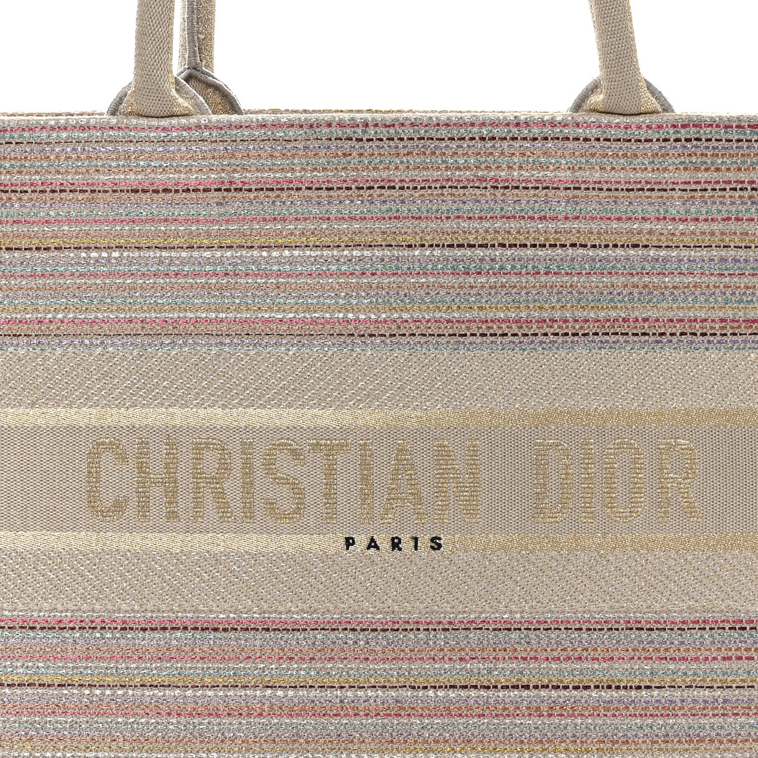 Christian Dior CHRISTIAN DIOR Canvas Embroidered Medium Stripes Book Tote Beige Multicolor 8 of 10