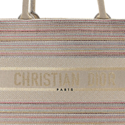 Christian Dior CHRISTIAN DIOR Canvas Embroidered Medium Stripes Book Tote Beige Multicolor 8 of 10
