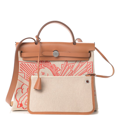 Hermes Vache Hunter Toile Pegase Pop Herbag Zip Retourne 31 PM Capucine Ecru 1 of 12