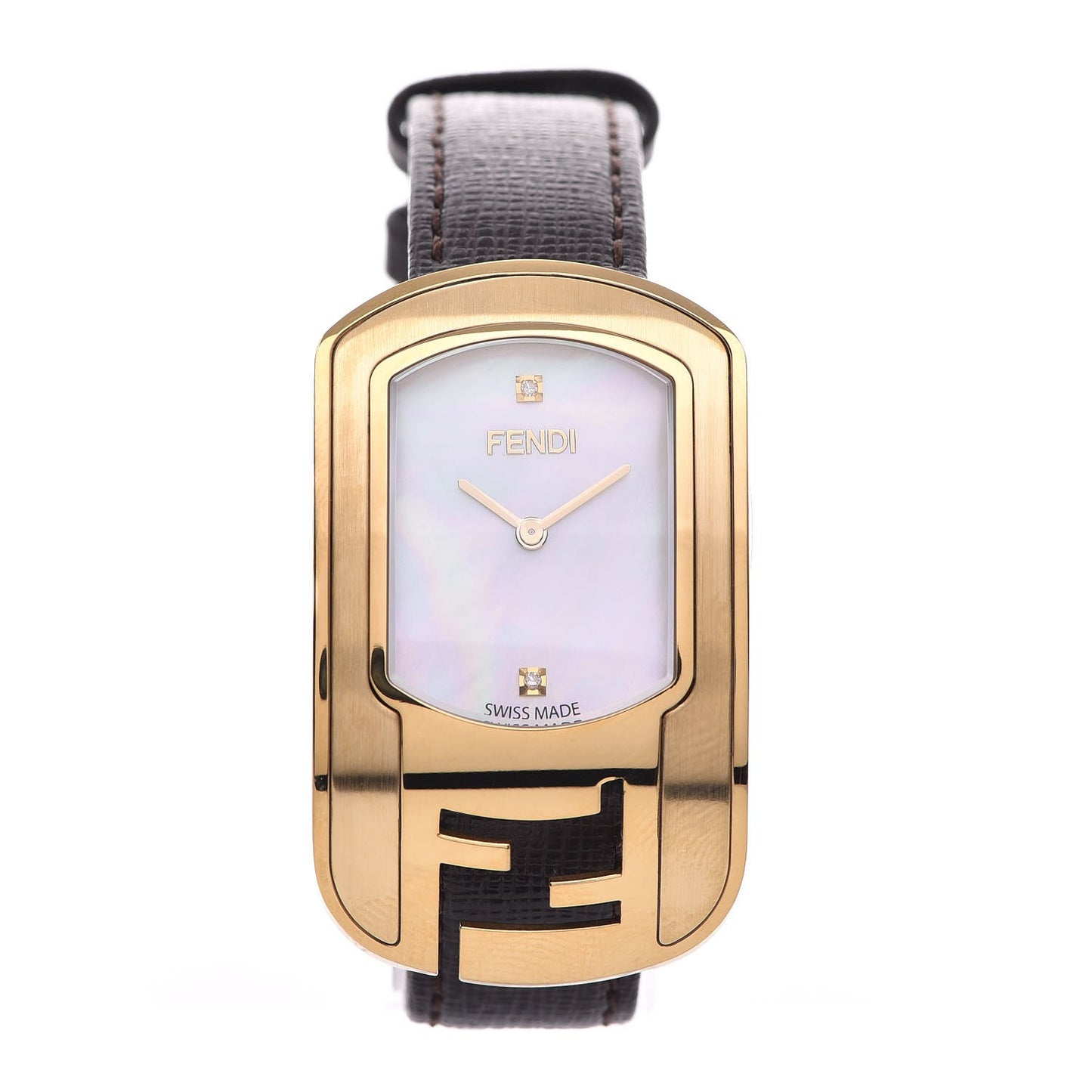 Stainless Steel Calfskin Diamond Mother of Pearl 29mm Chameleon Quartz Watch Brown