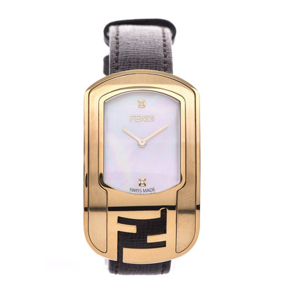 Fendi Stainless Steel Calfskin Diamond Mother of Pearl 29mm Chameleon Quartz Watch Brown 1 of 8
