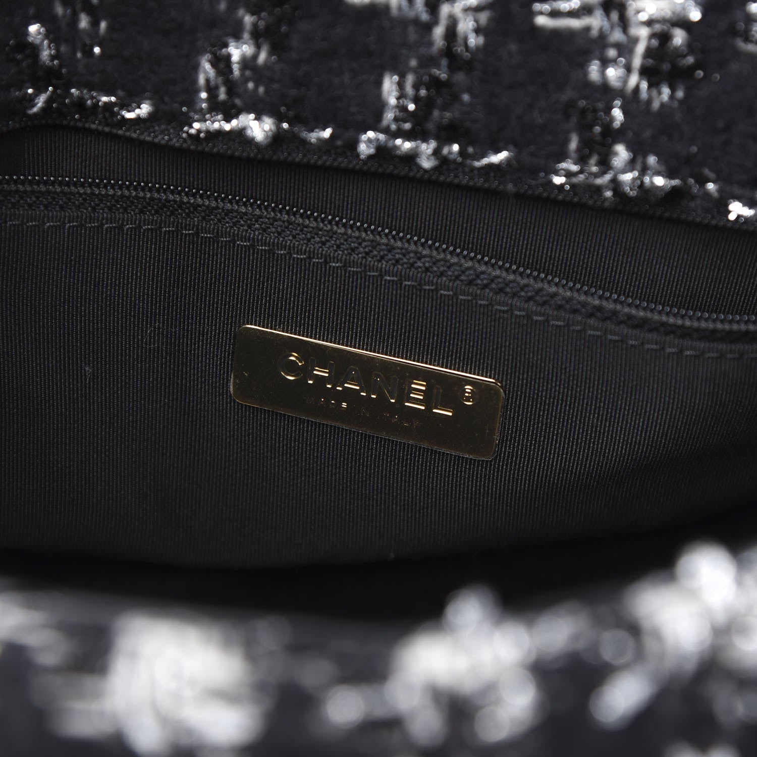 Chanel Tweed Quilted Large 19 Flap Black Ecru White 8 of 10