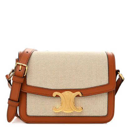 Celine Textile Natural Calfskin Teen Triomphe White Tan 1 of 9