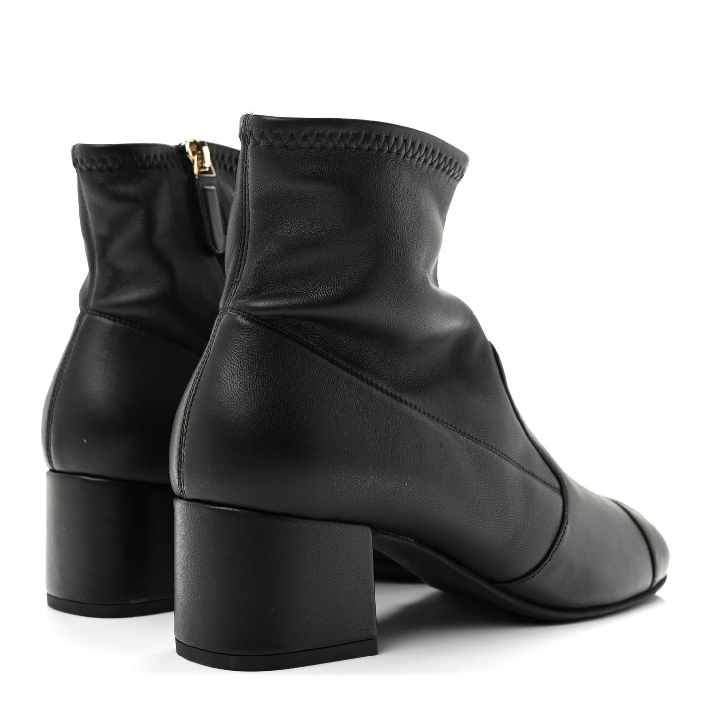 Stretch Lambskin Cap Toe CC Uniform Short Boots 38 Black