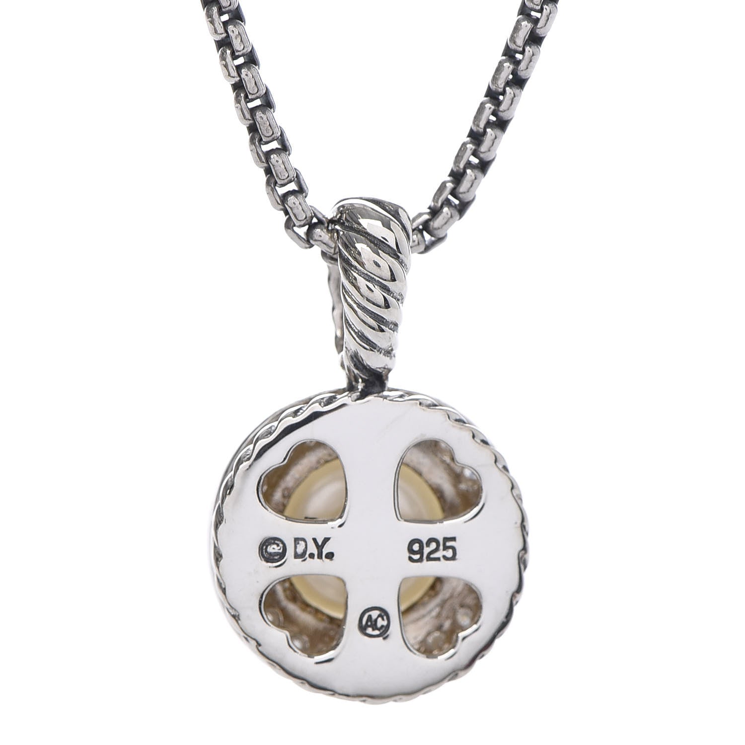 David Yurman Sterling Silver Diamond Pearl 8mm Cerise Pendant Necklace 5 of 6