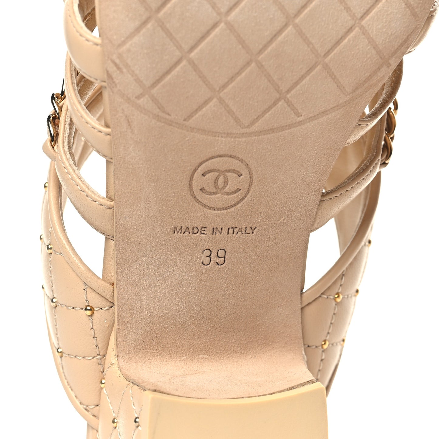 Lambskin Quilted Chain Mule Sandals 39 Beige