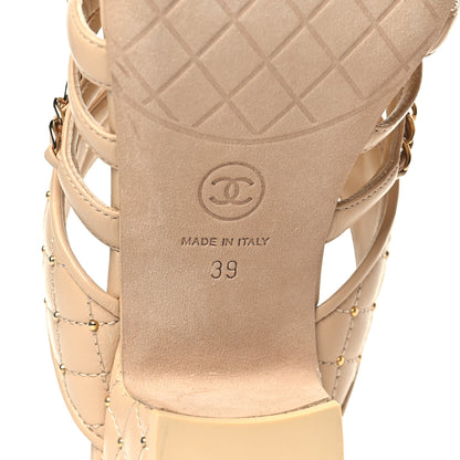 Chanel Lambskin Quilted Chain Mule Sandals 39 Beige 6 of 9