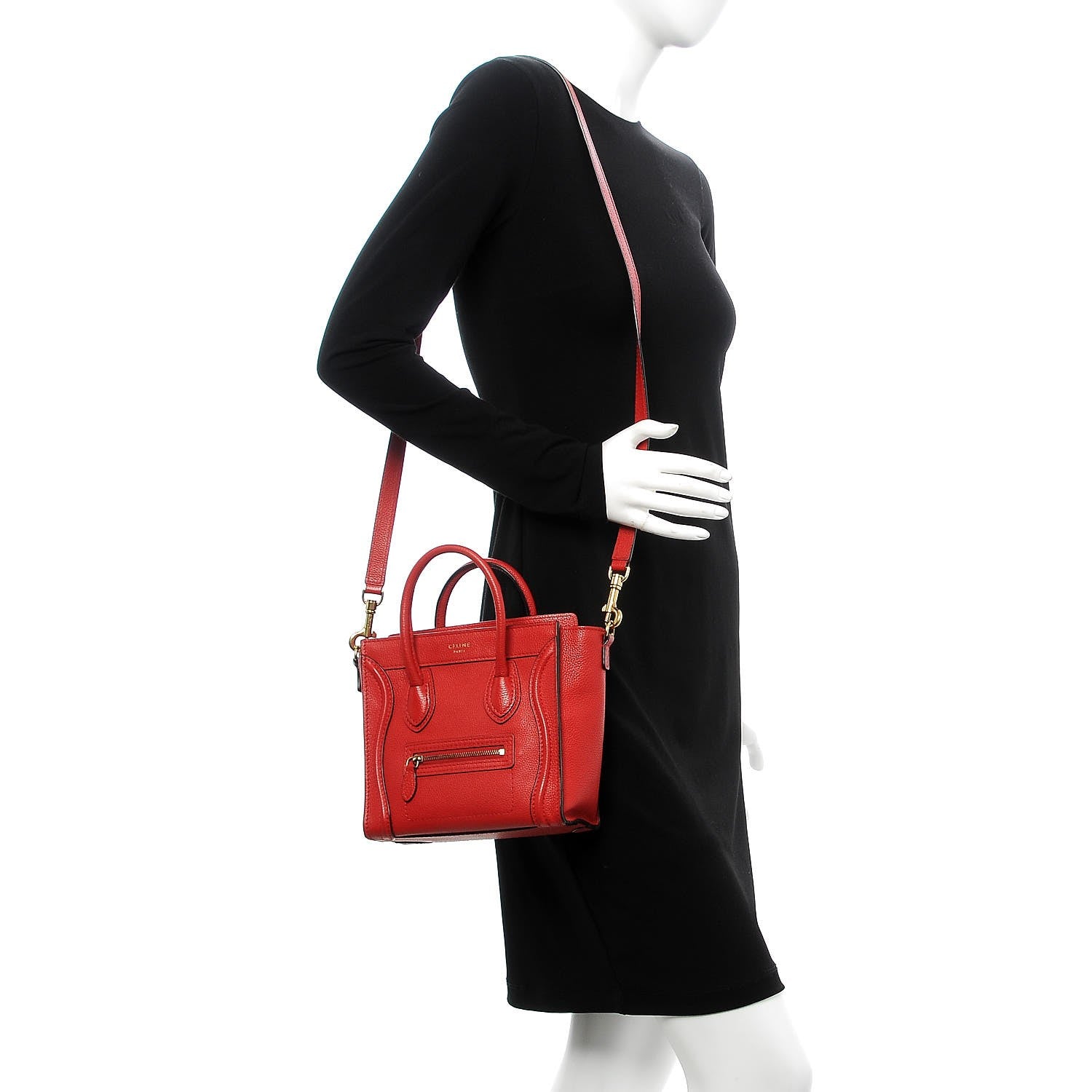 Celine Drummed Calfskin Nano Luggage Coquelicot 2 of 8