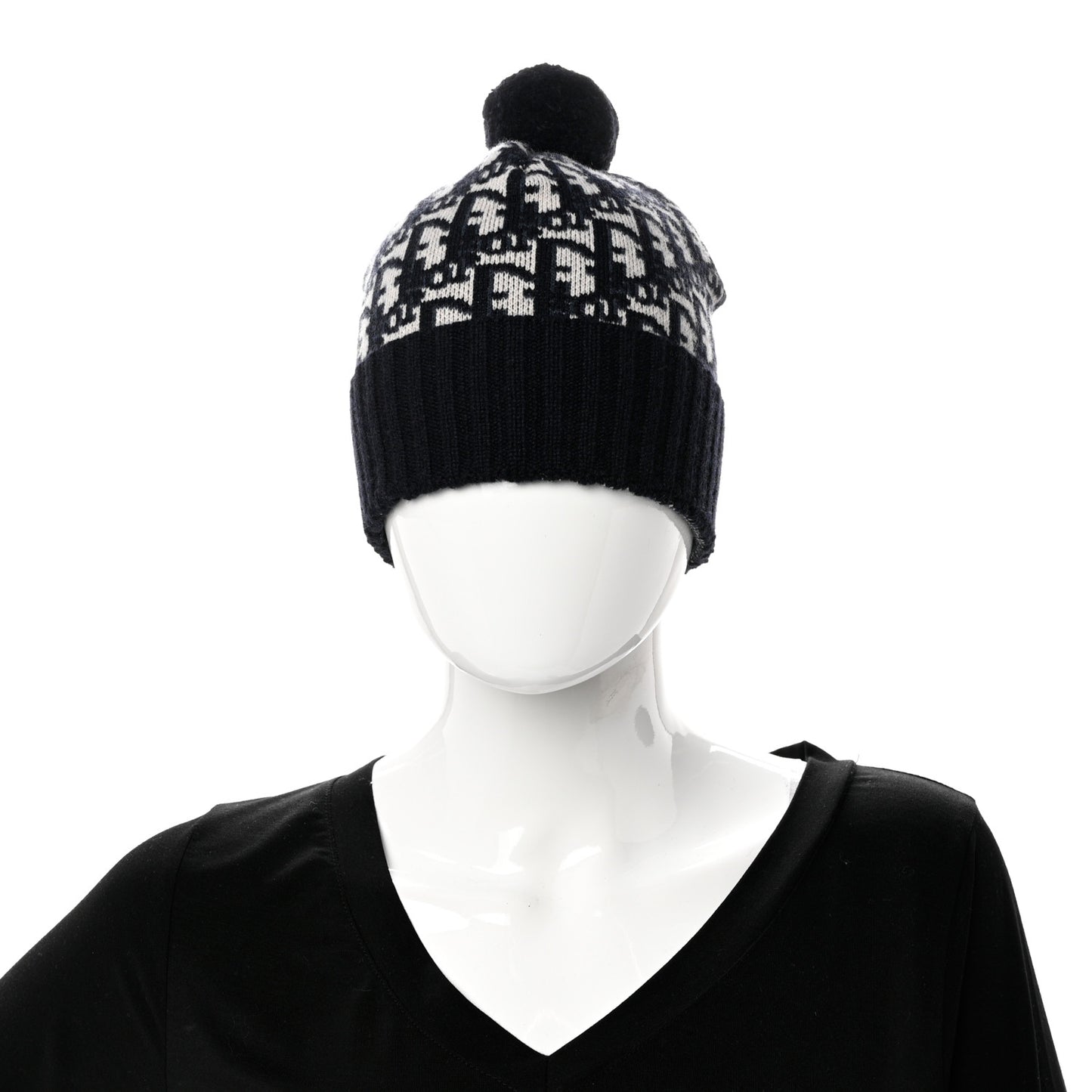 Cashmere Oblique PomPom Beanie Navy Blue