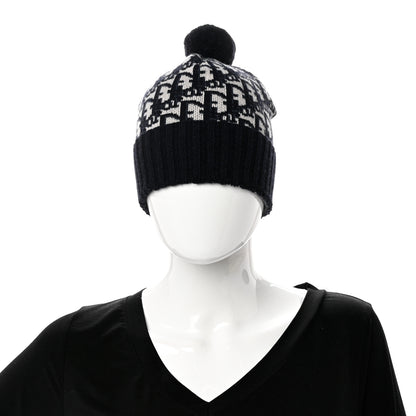 Christian Dior Cashmere Oblique PomPom Beanie Navy Blue 2 of 5