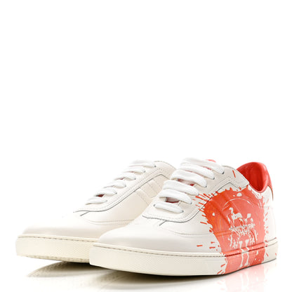 Hermes Swift Printed Peinture Fraiche Quicker Sneakers 39 White Orange 3 of 10