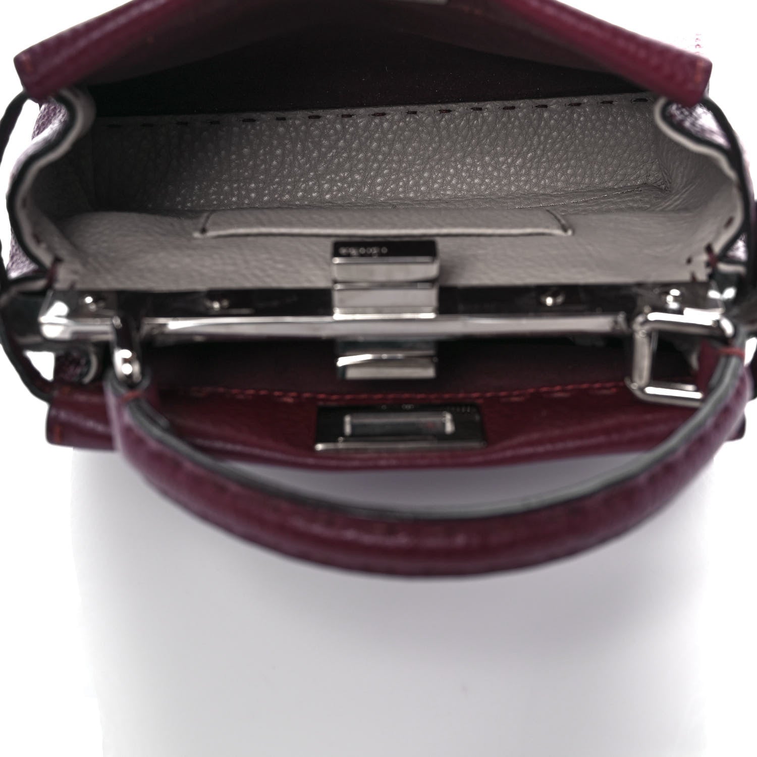 Fendi Cuoio Romano Selleria Bi-Color Mini Peekaboo Iconic Satchel Bordeaux Grigio Polvere 6 of 7