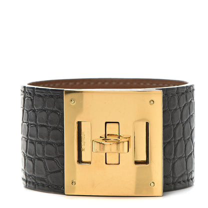 Hermes Matte Alligator Kelly Dog Cuff Black 1 of 8