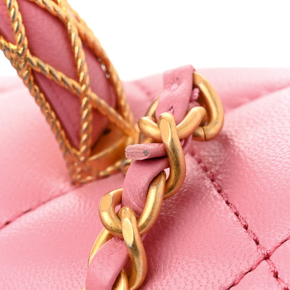 Chanel Lambskin Metal Quilted Twist Top Handle Flap With Chain Light Pink 11 of 15