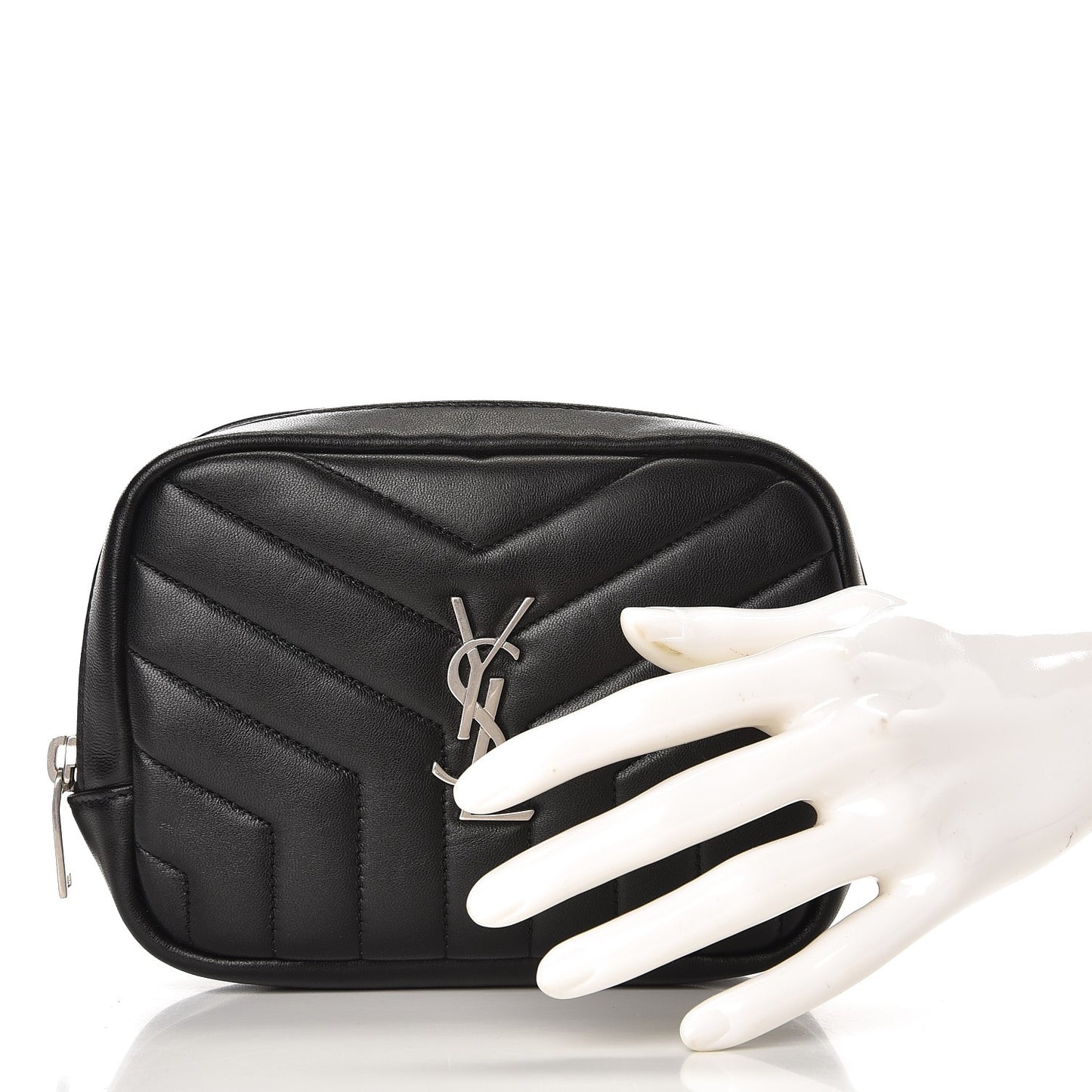 Lambskin Y Quilted Monogram Loulou Cosmetic Case Black