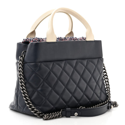 Chanel Calfskin Tweed Quilted Small Tote Navy Multicolor 3 of 12