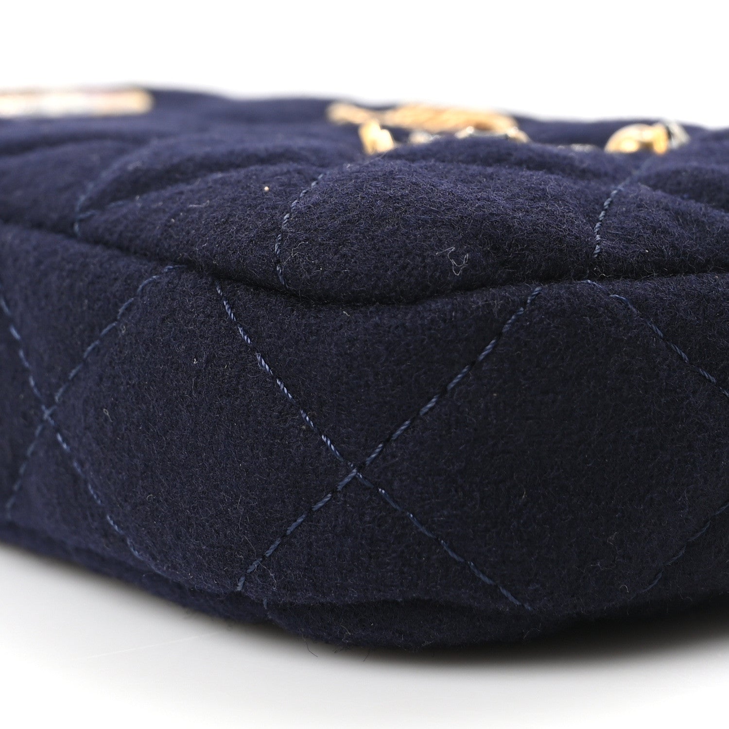 Chanel Felt Quilted Paris-Hamburg Charms Small Clutch With Chain  Dark Navy 10 of 10