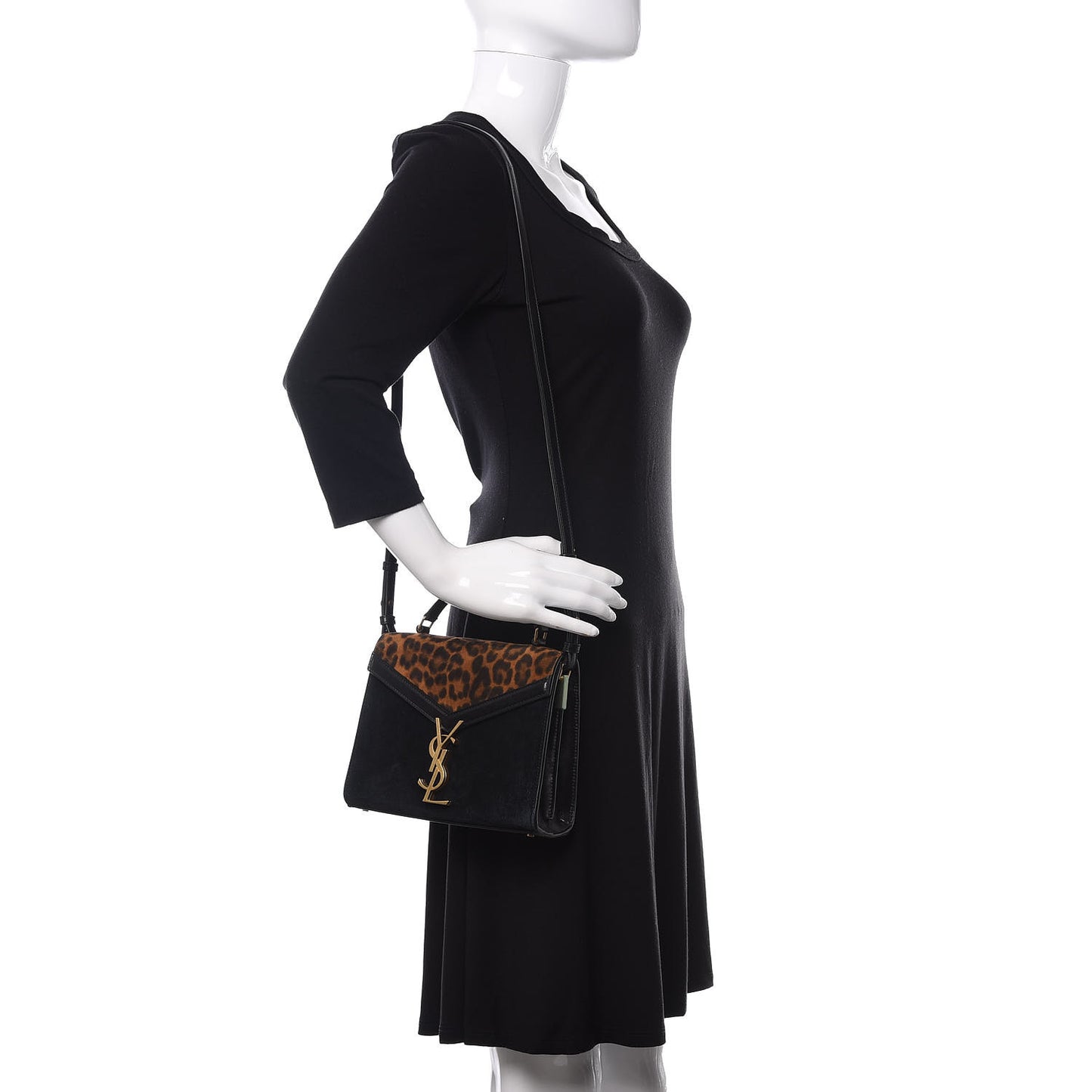 Suede Leopard Print Mini Classic Monogram Cassandra Top Handle Manto Naturale Black