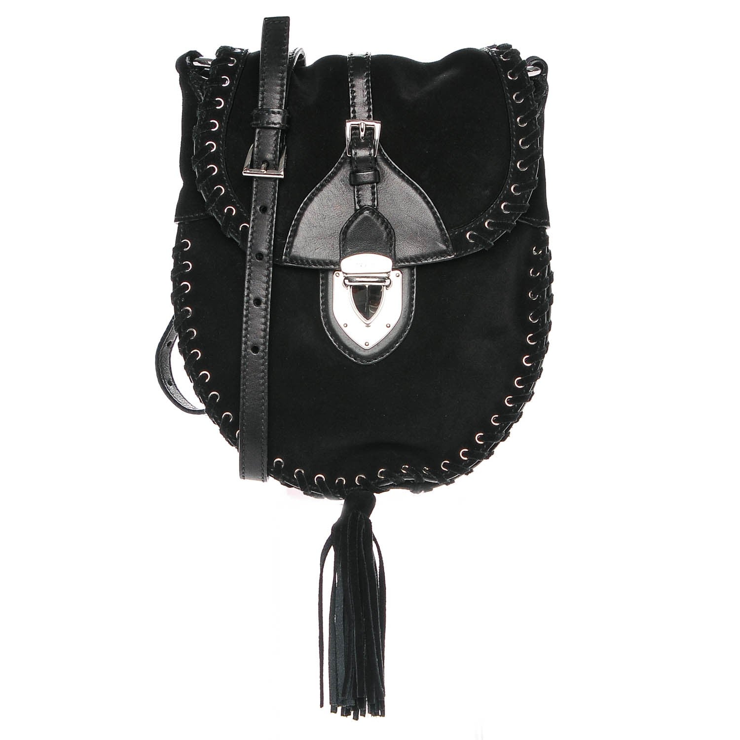 Prada Suede Tassel Crossbody Black 1 of 6