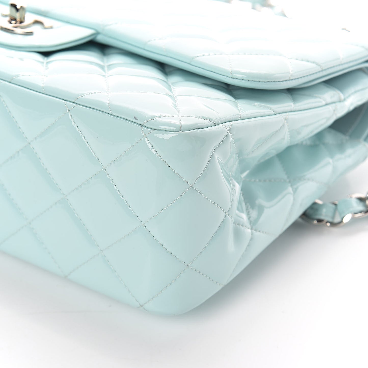 Patent Calfskin Quilted Jumbo Double Flap Light Green