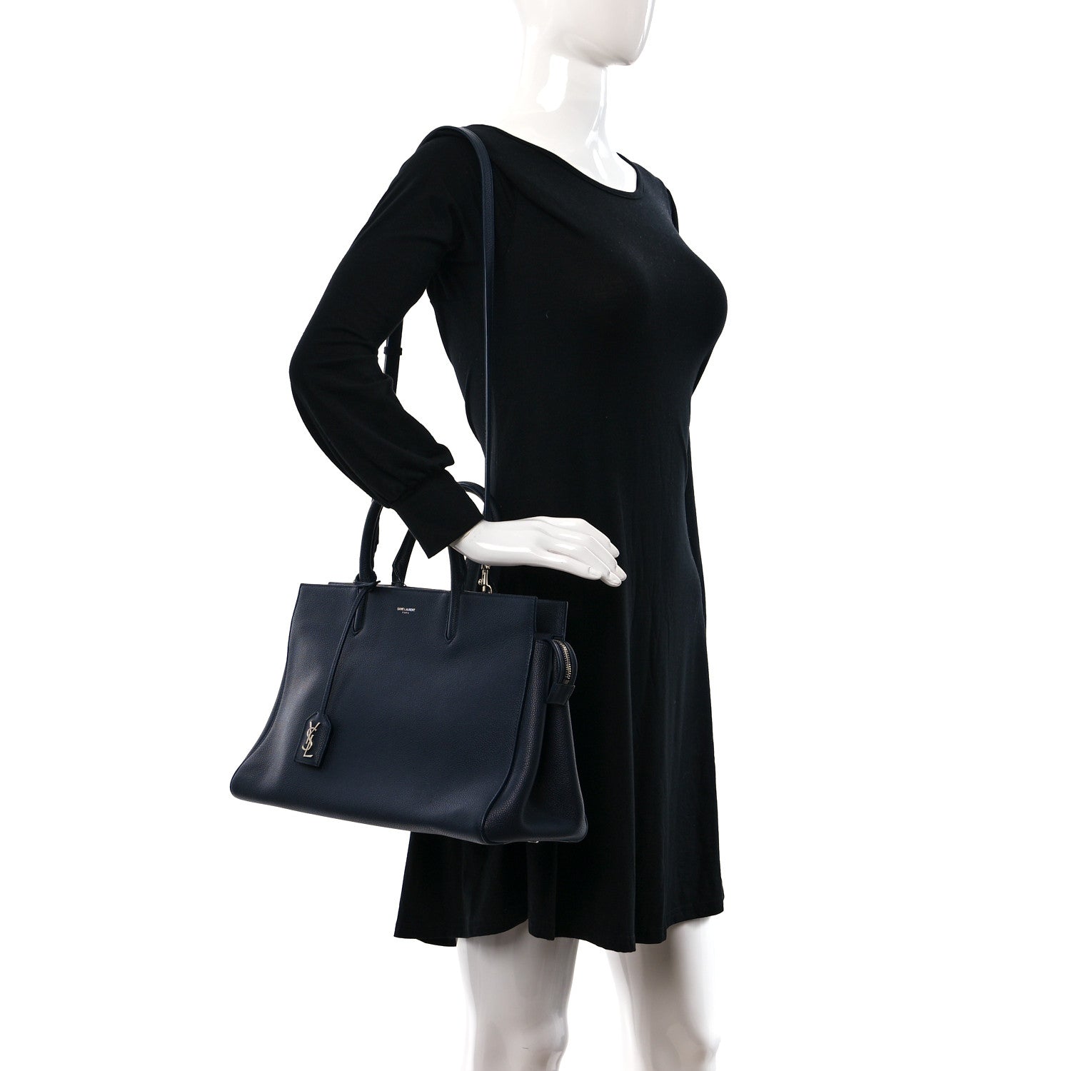 Saint Laurent Calfskin Medium Rive Gauche Cabas Navy Blue 2 of 9
