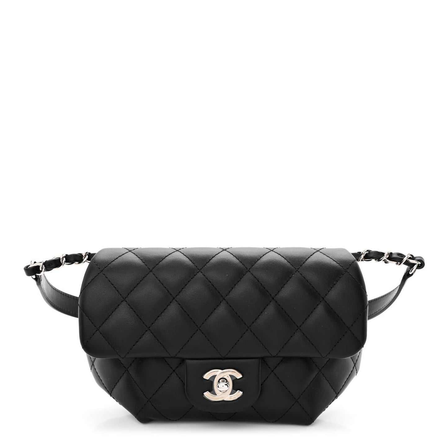 Calfskin Quilted CC Uniform Flap Belt Bag Black
