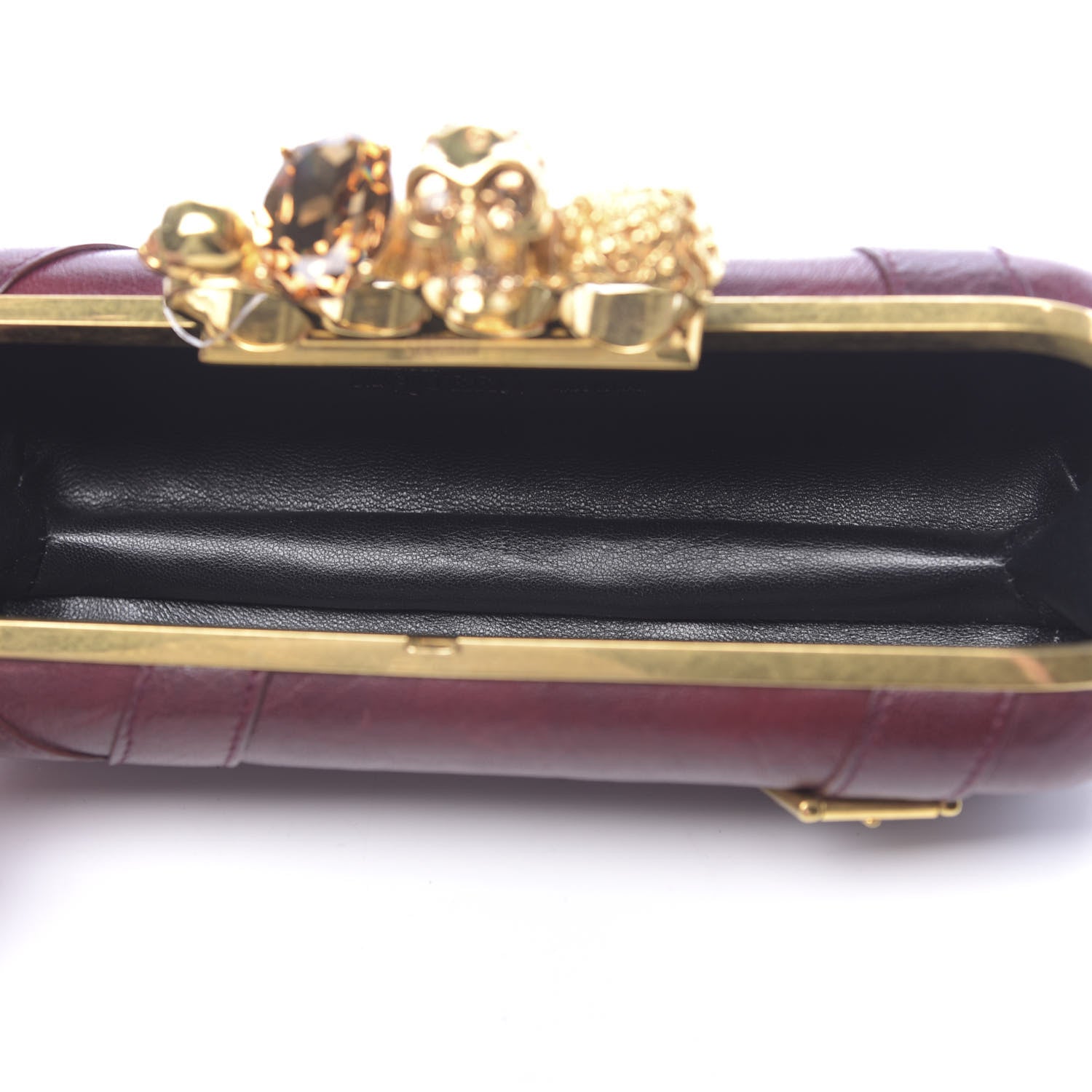 Alexander McQueen Nappa Buckle Skull Knuckle Box Clutch Burgundy 5 of 9