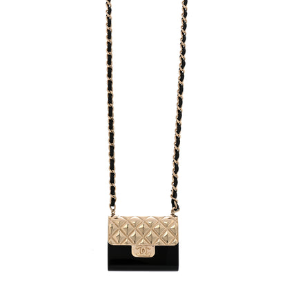 Chanel Metal Resin Lambskin Flap Bag Long Necklace Gold Black 1 of 6