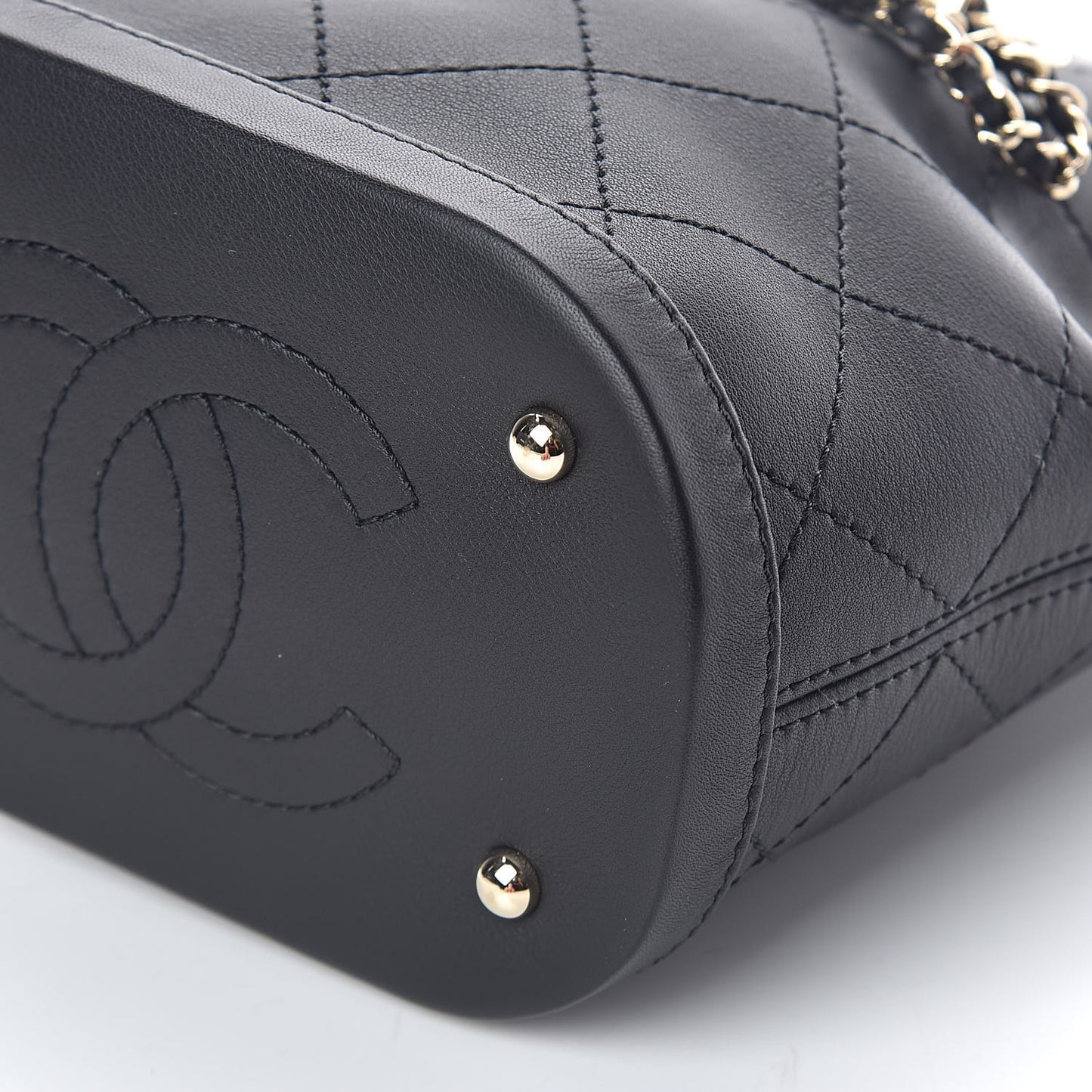 Calfskin Stitched Mini Drawstring CC Bag Black