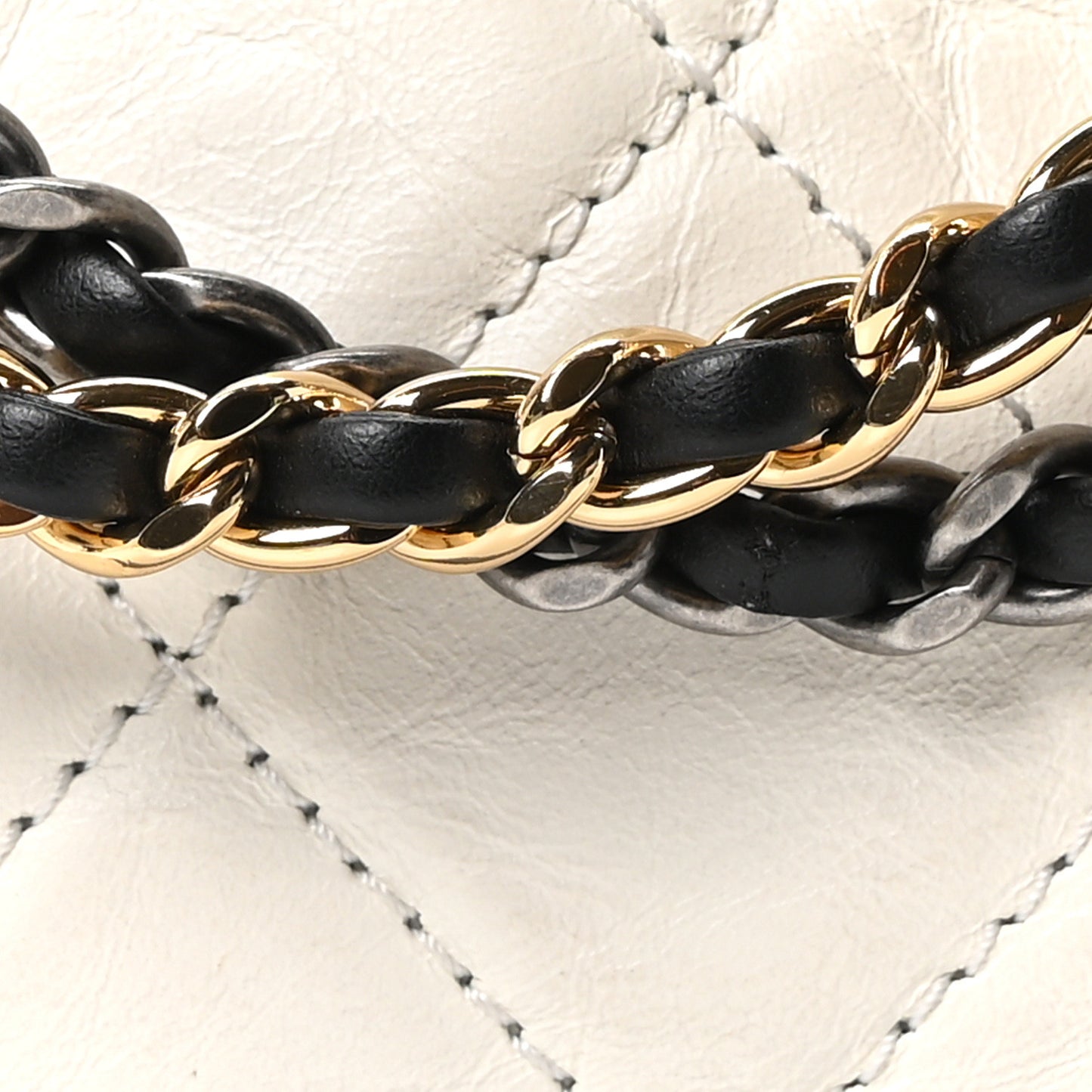 Aged Calfskin Quilted Small Gabrielle Hobo Black White