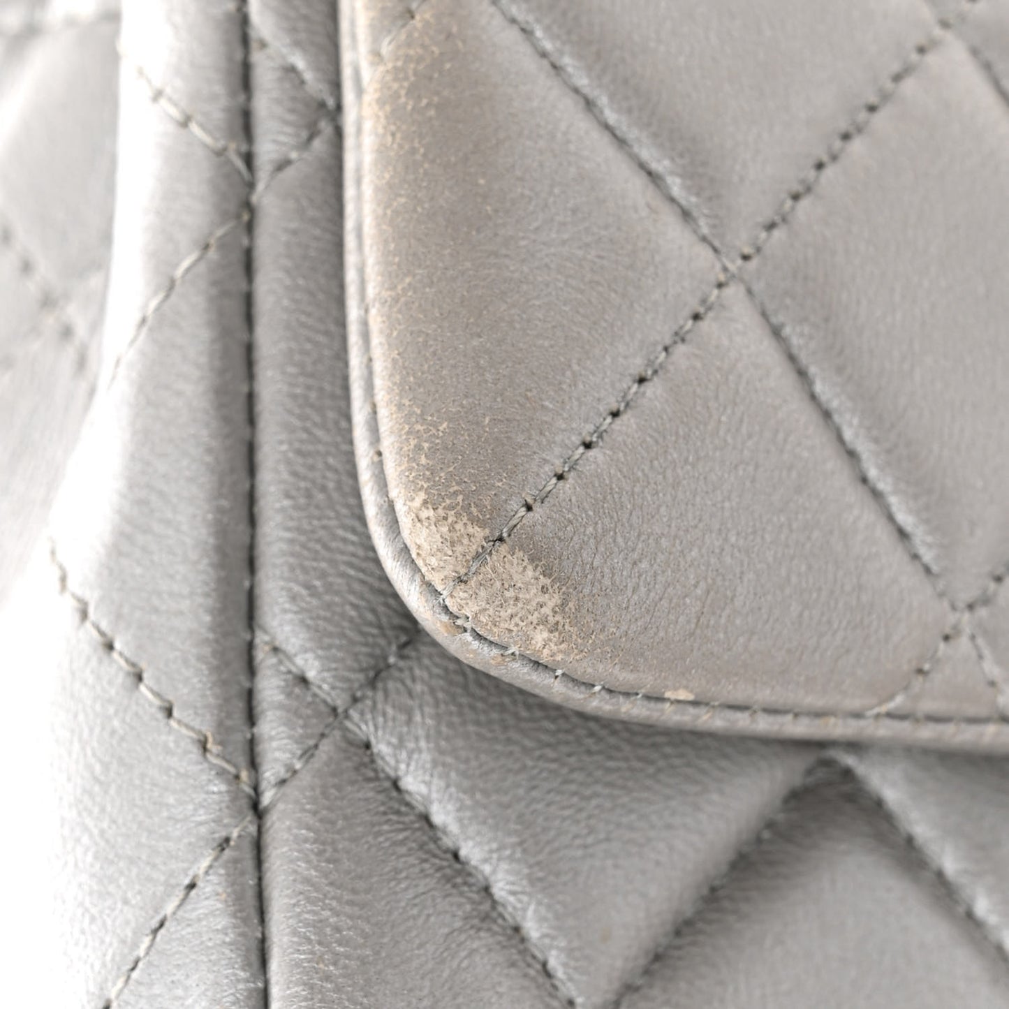 Metallic Lambskin Quilted Mini Rectangular Flap Silver