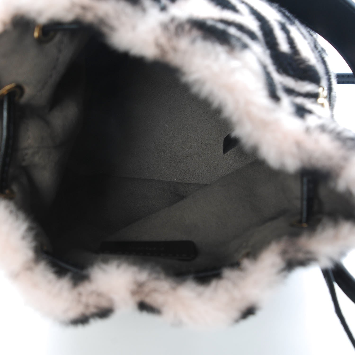 Fendi Shearling F is Macro FF 1974 Diagonal Mini Mon Tresor Bucket Bag Light Rose Black 5 of 8