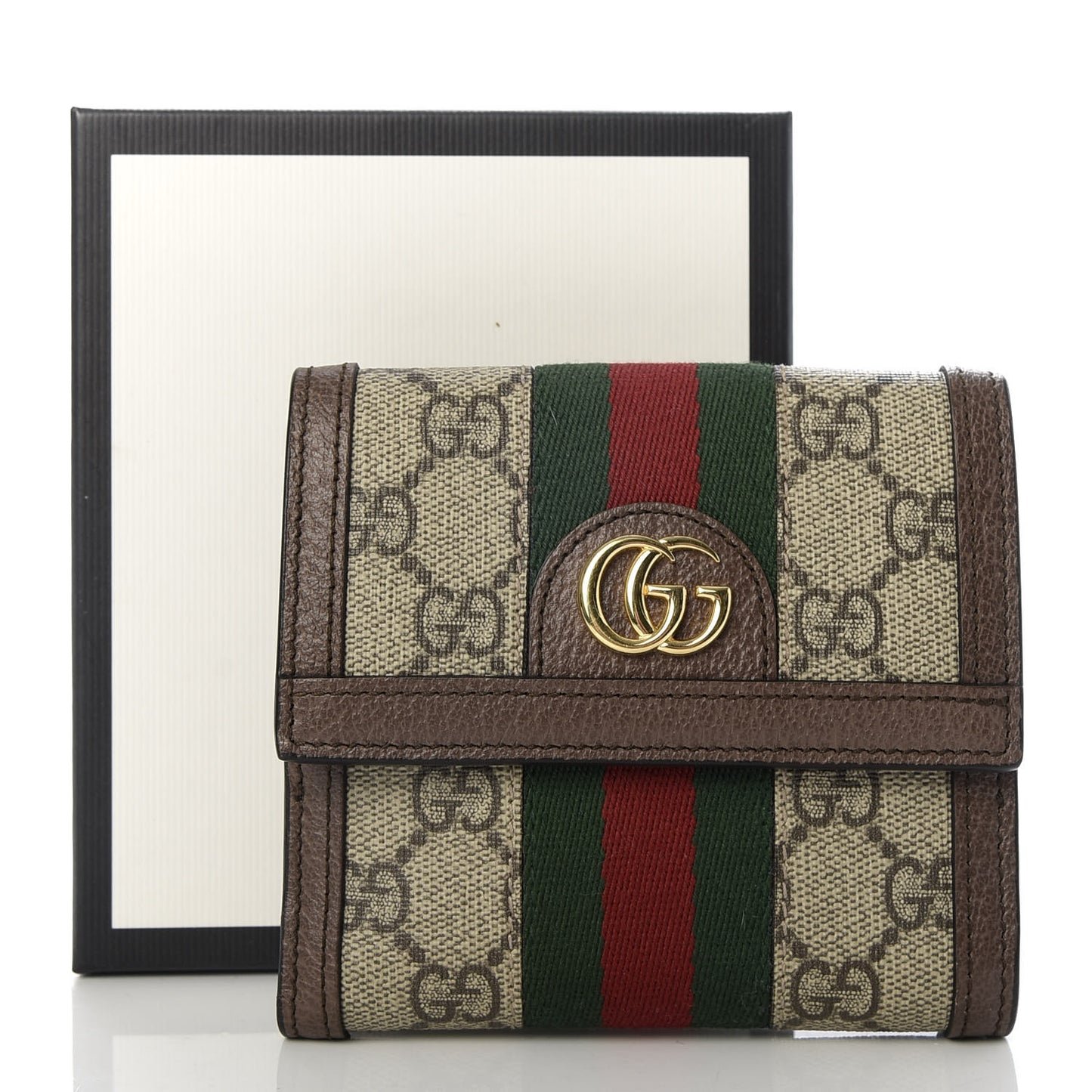 GG Supreme Monogram Web Ophidia French Flap Wallet Beige New Acero
