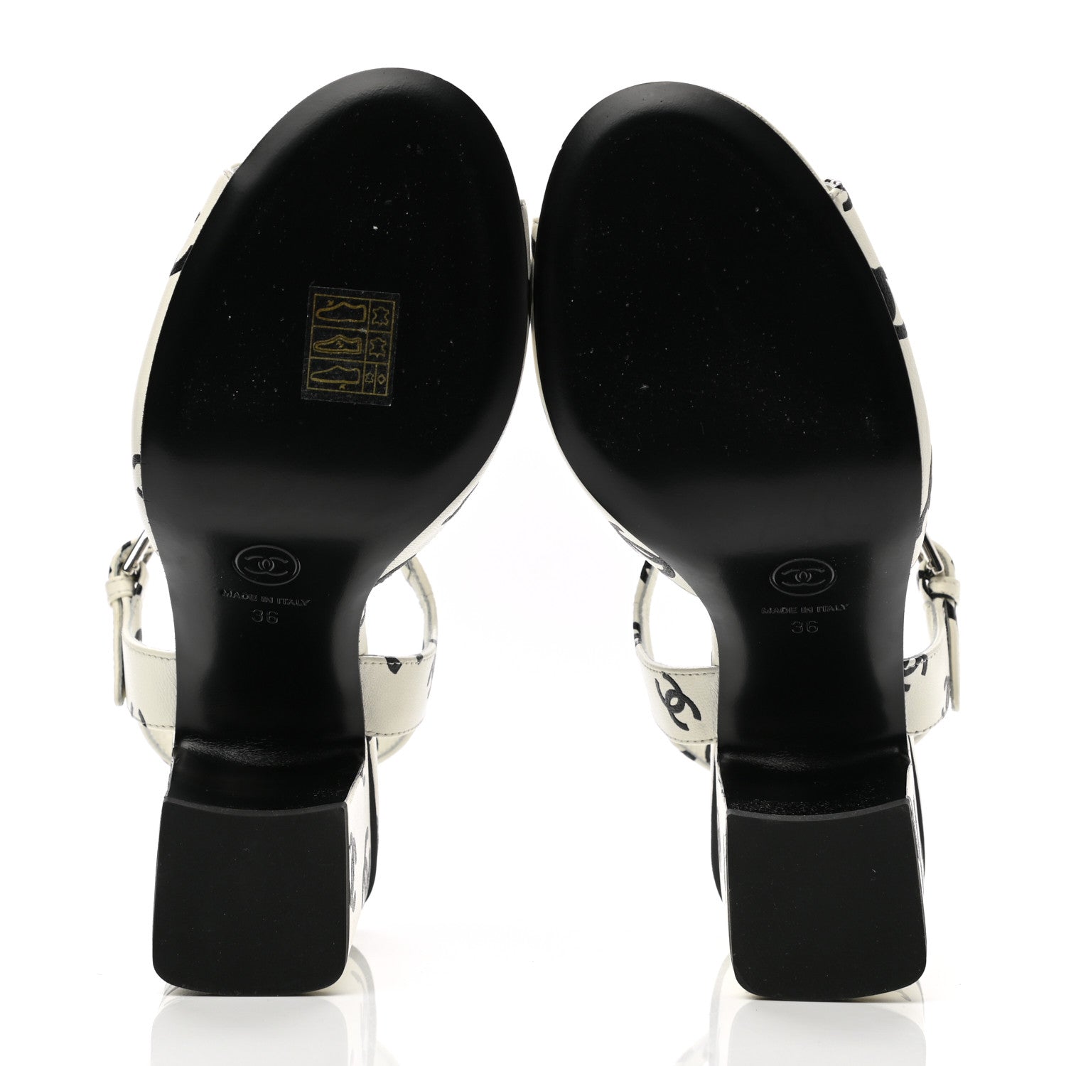 Chanel Printed Lambskin CC Sandals 36 White Black 5 of 10
