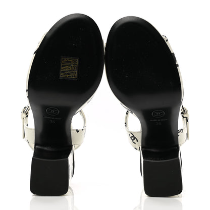Chanel Printed Lambskin CC Sandals 36 White Black 5 of 10