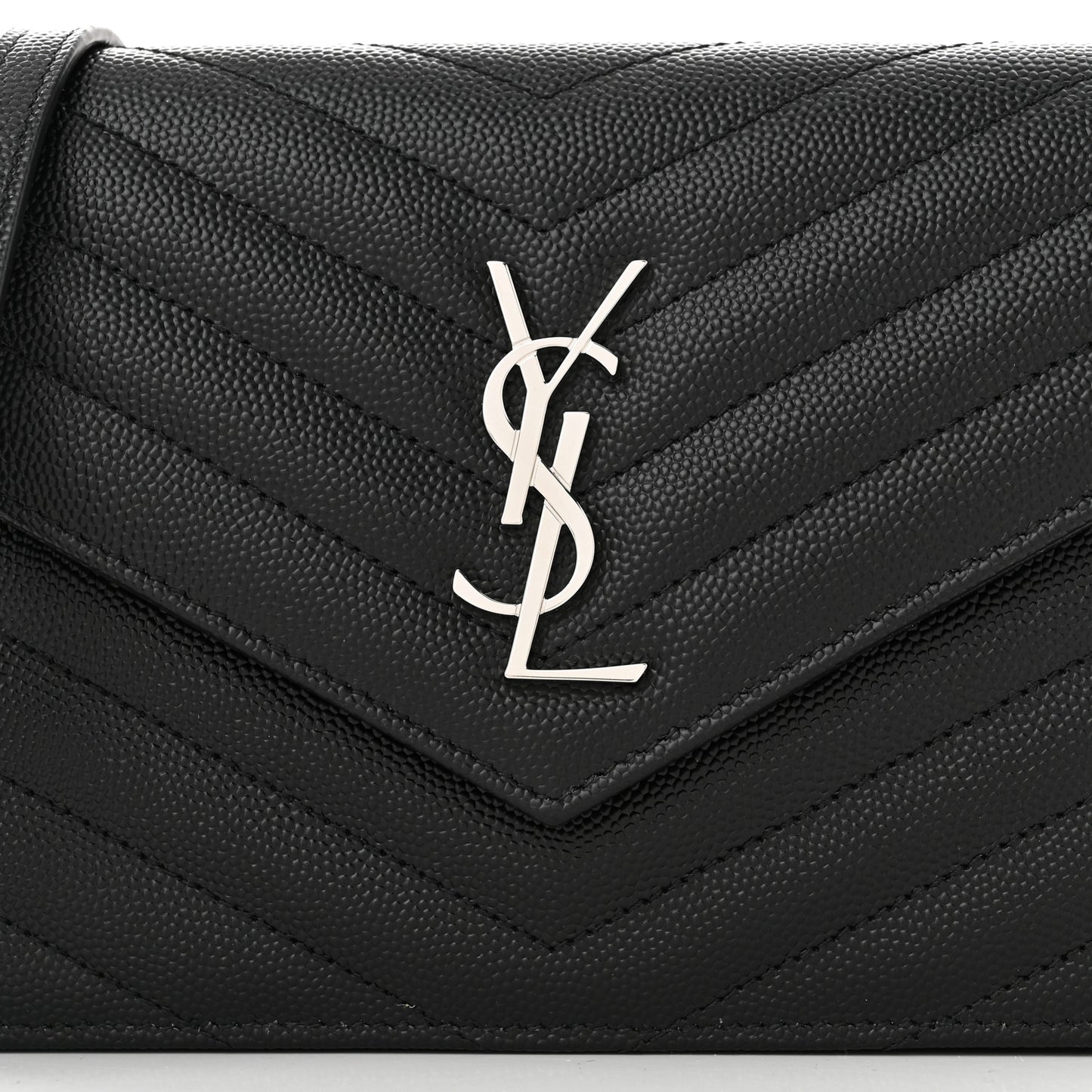 Grain De Poudre Matelasse Chevron Monogram Envelope Chain Wallet Black