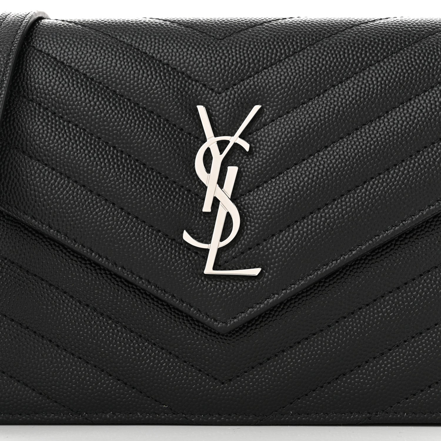 Saint Laurent Grain De Poudre Matelasse Chevron Monogram Envelope Chain Wallet Black 8 of 11
