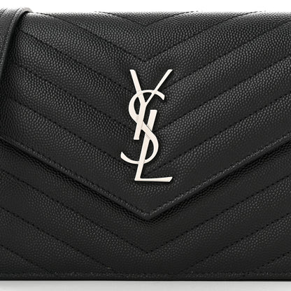 Saint Laurent Grain De Poudre Matelasse Chevron Monogram Envelope Chain Wallet Black 8 of 11