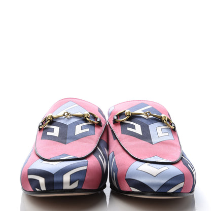 Gucci Satin GG Wallpaper Womens Princetown Slippers 38.5 Pink Flamboyant Blue Black 2 of 10