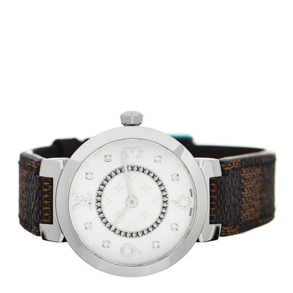 Louis Vuitton Stainless Steel Damier Diamond 28mm Tambour Slim Quartz Watch 2 of 5